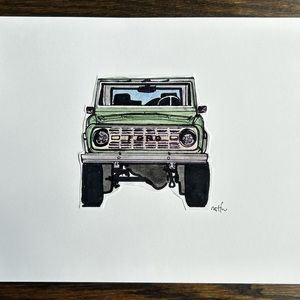 COPY - Vintage bronco ford art watercolor & ink painting print 8.5x11in signed/…